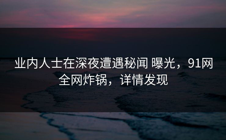 业内人士在深夜遭遇秘闻 曝光,91网全网炸锅,详情发现