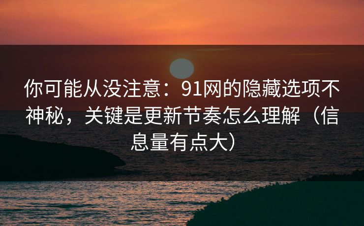 你可能从没注意：91网的隐藏选项不神秘，关键是更新节奏怎么理解（信息量有点大）